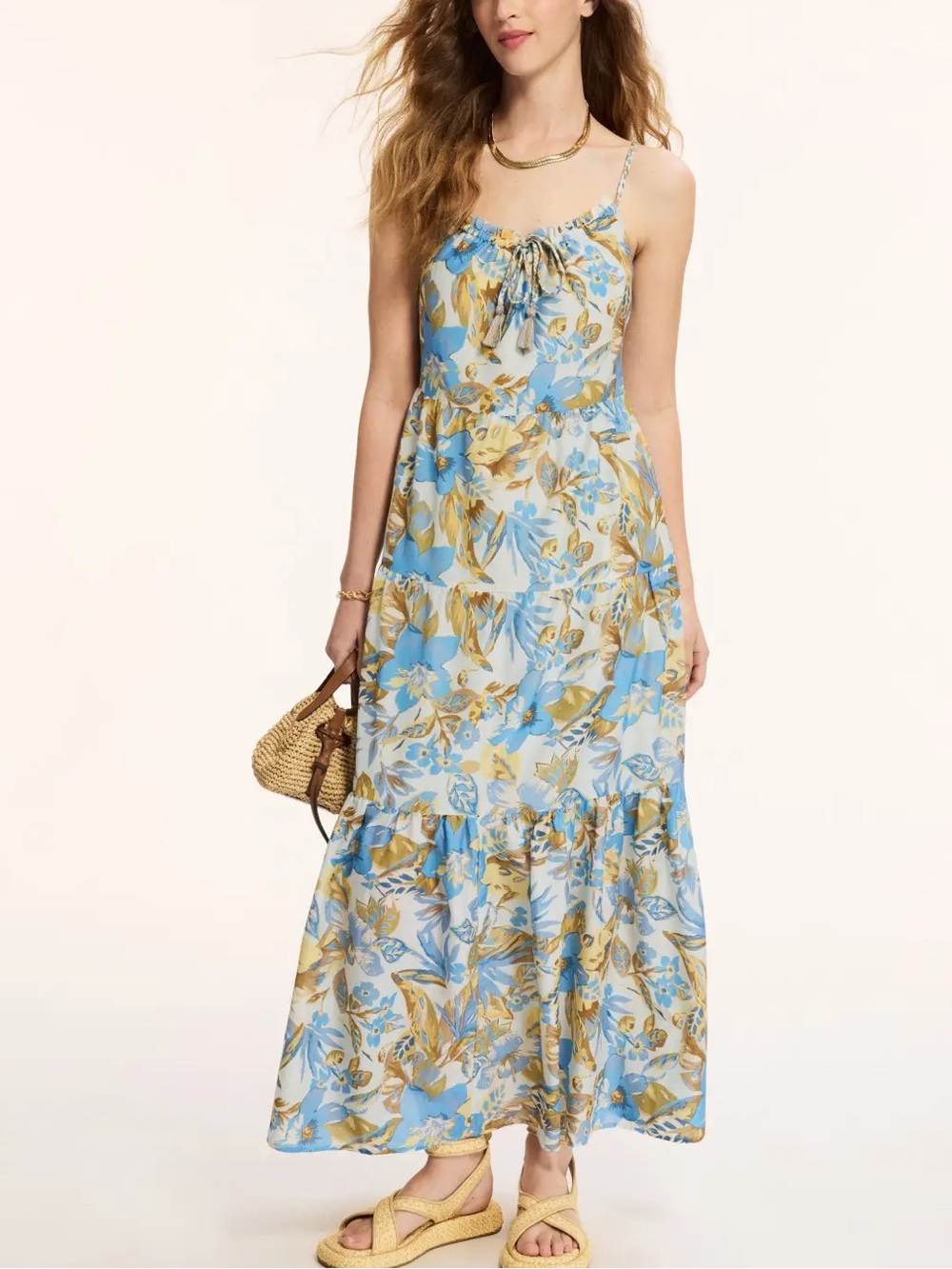 Faherty Floral Blue Silk-Blend Sun Chaser Maxi Dress